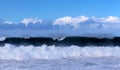 Powerful waves are breaking along Las Canteras town beach, brought by a winter storm Clement Royalty Free Stock Photo