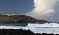 Las Palmas - November 30: Powerful waves are breaking along Las Canteras town beach, brought by a winter storm Clement