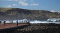 Las Palmas - November 30: Powerful waves are breaking along Las Canteras town beach, brought by a winter storm Clement