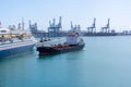 Las Palmas Oct 11, 2019: The Boudicca cruise ship docked at the port of Las Palmas de Gran Canaria in a refueling maneuver with Royalty Free Stock Photo