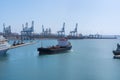 Las Palmas Oct 11, 2019: The Boudicca cruise ship docked at the port of Las Palmas de Gran Canaria in a refueling maneuver with Royalty Free Stock Photo