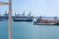 Las Palmas Oct 11, 2019: The Boudicca cruise ship docked at the port of Las Palmas de Gran Canaria in a refueling maneuver with Royalty Free Stock Photo