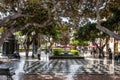 Las Palmas, Spain - Feb 22, 2023: Small pedestrian cobblestone street in Vegueta. Las Palmas, Gran Canaria, Spain