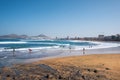 Las Palmas, Spain - March 3, 2019 : Surfers in Las canteras beach, Las Palmas de Gran Canaria Spain.