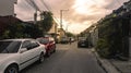 Las Pinas, Metro Manila, Philippines. Early morning at a typical middle class townhouse subdivision in the city