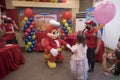 Las Pinas, Metro Manila, Philippines - A Jollibee mascot welcomes the celebrant at a kiddie birthday party held inside Royalty Free Stock Photo