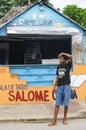 LAS TERRENAS, DOMINICAN REPUBLIC - SEPTEMBER 28, 2016: unidentified teen boy standing in front of cafeteria