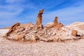 Las Tres Marias salt and clay rock formation formed by natural erosion in Valle de la Luna in San Pedro de Atacama, Chile. Royalty Free Stock Photo