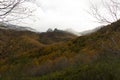 Las UbiÃÂ±as la Mesa landscape in Cantabrian mountains with snow and autumn forest Royalty Free Stock Photo