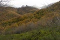 Las UbiÃÂ±as la Mesa landscape in Cantabrian mountains with snow and autumn forest Royalty Free Stock Photo