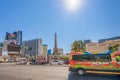 Las Vegas Ballys Hotel, and Paris Hotel and Casino, street view, traffic, sunny day, clear blue sky background