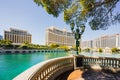 Las Vegas Bellagio Hotel and Caesars Palace, and water fountain in a bright sunny day