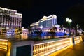 Las Vegas Bellagio Hotel Casino, featured with its world-famous fountain show, at night with fountains Royalty Free Stock Photo