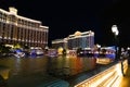 Las Vegas Bellagio Hotel Casino, featured with its world-famous fountain show, at night with fountains Royalty Free Stock Photo