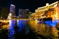 Las Vegas Bellagio Hotel Casino, featured with its world-famous fountain show, at night with fountains Royalty Free Stock Photo