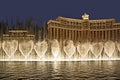 Las Vegas Bellagio Hotel Casino, featured with its world famous fountain show, at night with fountains  in Las Vegas, Nevada Royalty Free Stock Photo