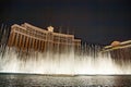 Las Vegas Bellagio Hotel Casino, featured with its world famous fountain show, at night with fountains in Las Vegas, Nevada Royalty Free Stock Photo
