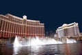 Las Vegas Bellagio Hotel Casino, featured with its world famous fountain show, at night with fountains in Las Vegas, Nevada Royalty Free Stock Photo