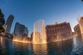 Las Vegas Bellagio Hotel Casino, featured with its world famous fountain show, at night with fountains in Las Vegas, Nevada Royalty Free Stock Photo