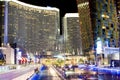 Las Vegas Center Modern Buildings. High Point Shot. Blurred Moti