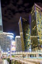 Las Vegas Center Modern Buildings. High Point Shot. Blurred Moti