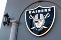 Raiders logo at the new Preview Center. The Raiders will begin play at Las Vegas Stadium in 2020 I Royalty Free Stock Photo