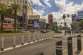 Las Vegas cityscape view. Tourists crossing Strip of Las Vegas, Nevada,