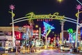 remont east district neon sign and traffic in Las Vegas downtown night shot