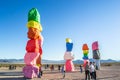 LAS VEGAS, NEVADA, UNITED STATES - 11 November 2022: Seven Magic Mountains tourist attraction in Las Vegas