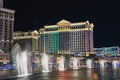 Las Vegas, Nevada, USA. August 30th 2017: Musical, dancing fountain show at Bellagio hotel casino. Caesar palace in view Royalty Free Stock Photo