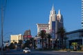 View at sunrise of hotels in Las Vegas Nevada on August 1, 2011. Three unidentified people