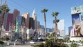 LAS VEGAS, NEVADA USA - 8 MAR 2020: The Strip boulevard with luxury casino in gambling sin city. Car traffic on road to Fremont Royalty Free Stock Photo