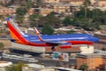 Southwest Airlines Boeing 737 aircraft on approach to land at McCarran International Airport in Las Vegas