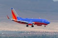 Southwest Airlines Boeing 737 aircraft on approach to land at McCarran International Airport in Las Vegas