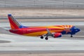 Southwest Airlines Boeing 737 airplane Arizona One on approach to land at McCarran International Airport in Las Vegas