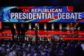 LAS VEGAS, NV, Dec 15, 2015, Wolf Blitzer and Empty Podiums at the CNN Republican presidential debate at The Venetian Resort and C