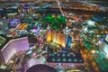 LAS VEGAS, NV - JUNE 29, 2018: Night aerial view of Casinos and Hotels along The Strip. This is the famous city road full of Royalty Free Stock Photo