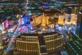 LAS VEGAS, NV - JUNE 29, 2018: Night aerial view of Casinos and Hotels along The Strip. This is the famous city road full of Royalty Free Stock Photo