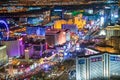 LAS VEGAS, NV - JUNE 29, 2018: Night aerial view of Casinos and Hotels along The Strip. This is the famous city road full of Royalty Free Stock Photo