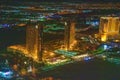 LAS VEGAS, NV - JUNE 29, 2018: Night aerial view of Casinos and Hotels along The Strip. This is the famous city road full of Royalty Free Stock Photo