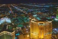 LAS VEGAS, NV - JUNE 29, 2018: Night aerial view of Casinos and Hotels along The Strip. This is the famous city road full of Royalty Free Stock Photo