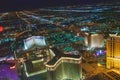 LAS VEGAS, NV - JUNE 29, 2018: Night aerial view of Casinos and Hotels along The Strip. This is the famous city road full of Royalty Free Stock Photo