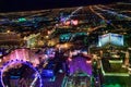 LAS VEGAS, NV - JUNE 29, 2018: Night aerial view of Casinos and Hotels along The Strip. This is the famous city road full of Royalty Free Stock Photo
