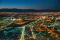 LAS VEGAS, NV - JUNE 29, 2018: Night aerial view of Casinos and Hotels along The Strip. This is the famous city road full of Royalty Free Stock Photo