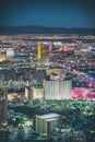 LAS VEGAS, NV - JUNE 29, 2018: Night aerial view of Casinos and Hotels along The Strip. This is the famous city road full of Royalty Free Stock Photo