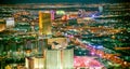 LAS VEGAS, NV - JUNE 29, 2018: Night aerial view of Casinos and Hotels along The Strip. This is the famous city road full of Royalty Free Stock Photo