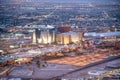 LAS VEGAS, NV - JUNE 29, 2018: Sunset aerial view of Casinos and Hotels along The Strip. This is the famous city road full of Royalty Free Stock Photo