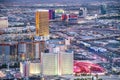 LAS VEGAS, NV - JUNE 29, 2018: Sunset aerial view of Casinos and Hotels along The Strip. This is the famous city road full of Royalty Free Stock Photo