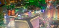 LAS VEGAS, NV - JUNE 30TH, 2018: Helicopter night aerial view of The Strip and main city Casinos and Hotels