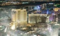 LAS VEGAS, NV - JUNE 30TH, 2018: Helicopter night aerial view of The Strip and main city Casinos and Hotels